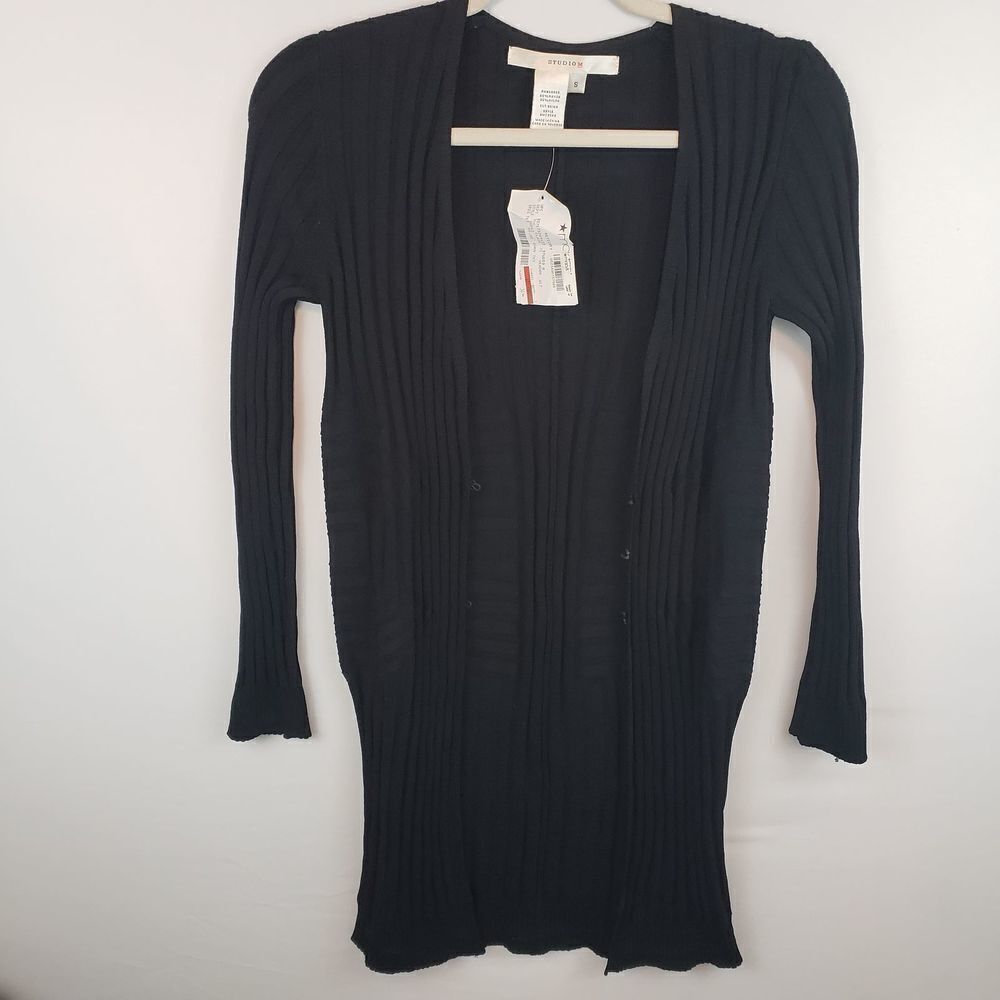 Studio M Long Sleeve Black Long Cardigan Size S